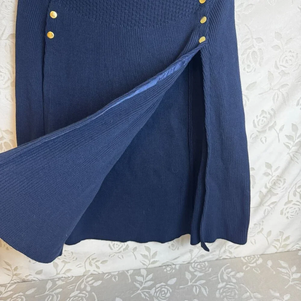 G.I.L.I. Got It Love It Sweater Cape Poncho Gold Button Navy Blue Knit Size XS/S - Picture 5 of 11